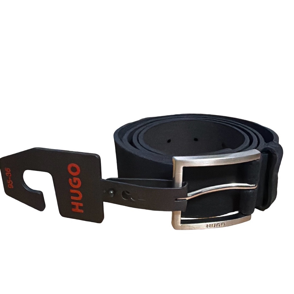 HUGO Boss Belt Size 36 Black 100% Cow Skin Designer Belt